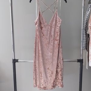 Pink Crushed Velvet Strappy Dress